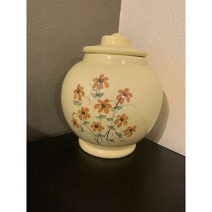 Garland Ceramics 1957 Vtg Yellow Cookie Jar Daisies Hand Painted